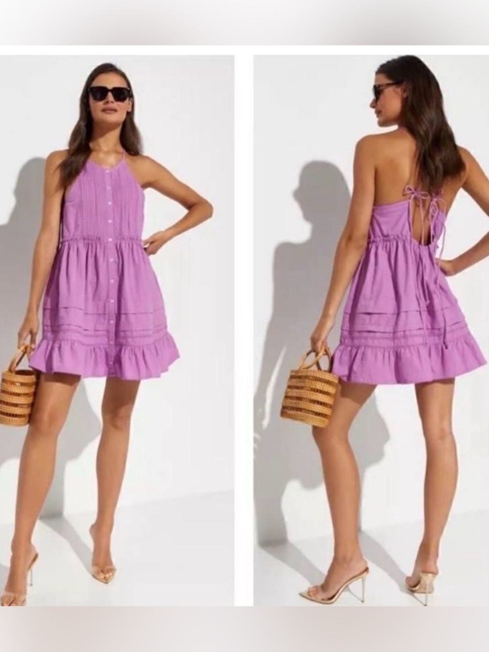 Free People Desert Days Mini Dress Sz M In Dramatic Orchid Sleeveless Pleated